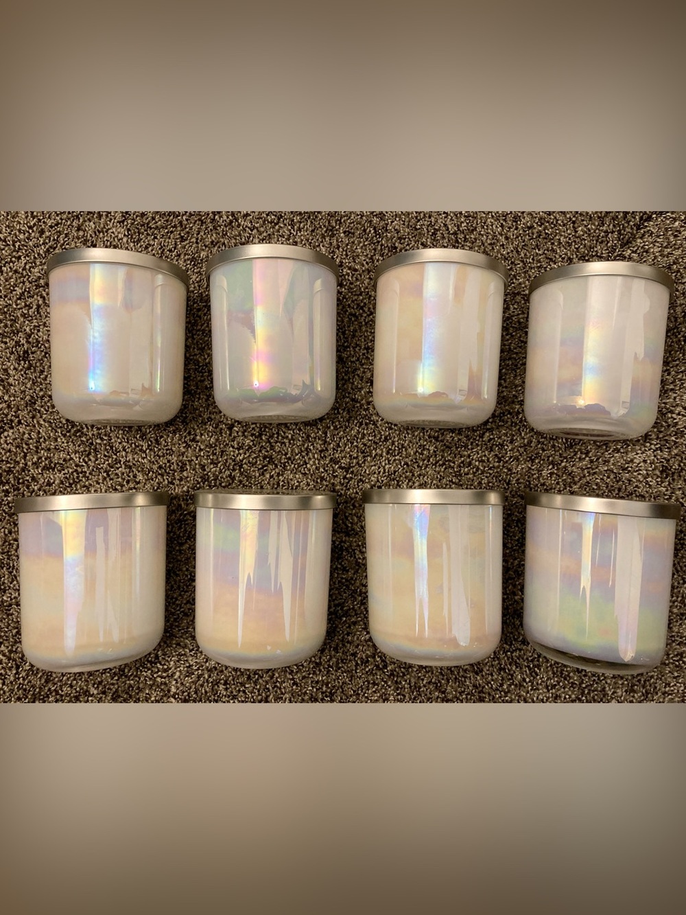 Candle Jars, Set of 8, 13oz White Ocean Pearl with Silver Lids - Picture 2 of 4